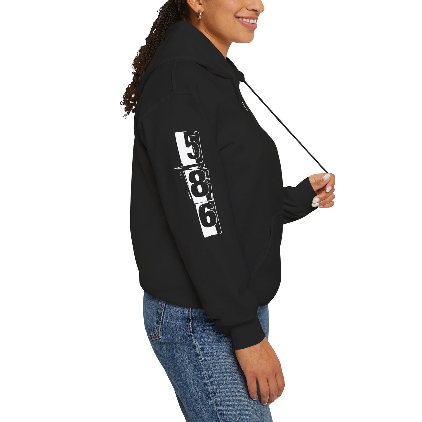D-586 (White Print) Graphic Hoodie - Unisex Heavy Blend™