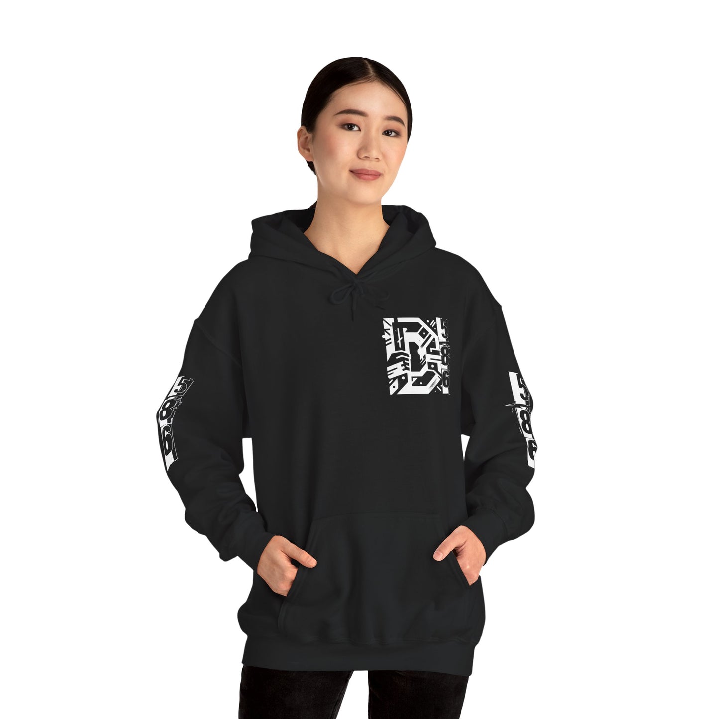 D-586 (White Print) Graphic Hoodie - Unisex Heavy Blend™