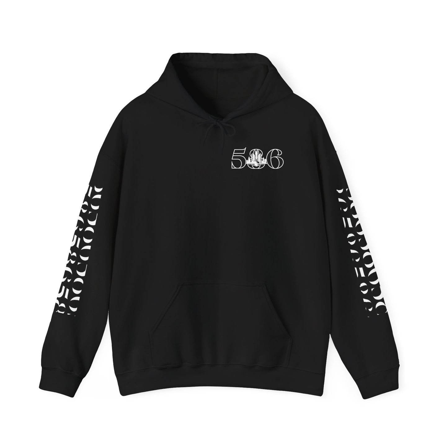 586 Skyline w Mi. Art (White Print) Hoodie Sweatshirt