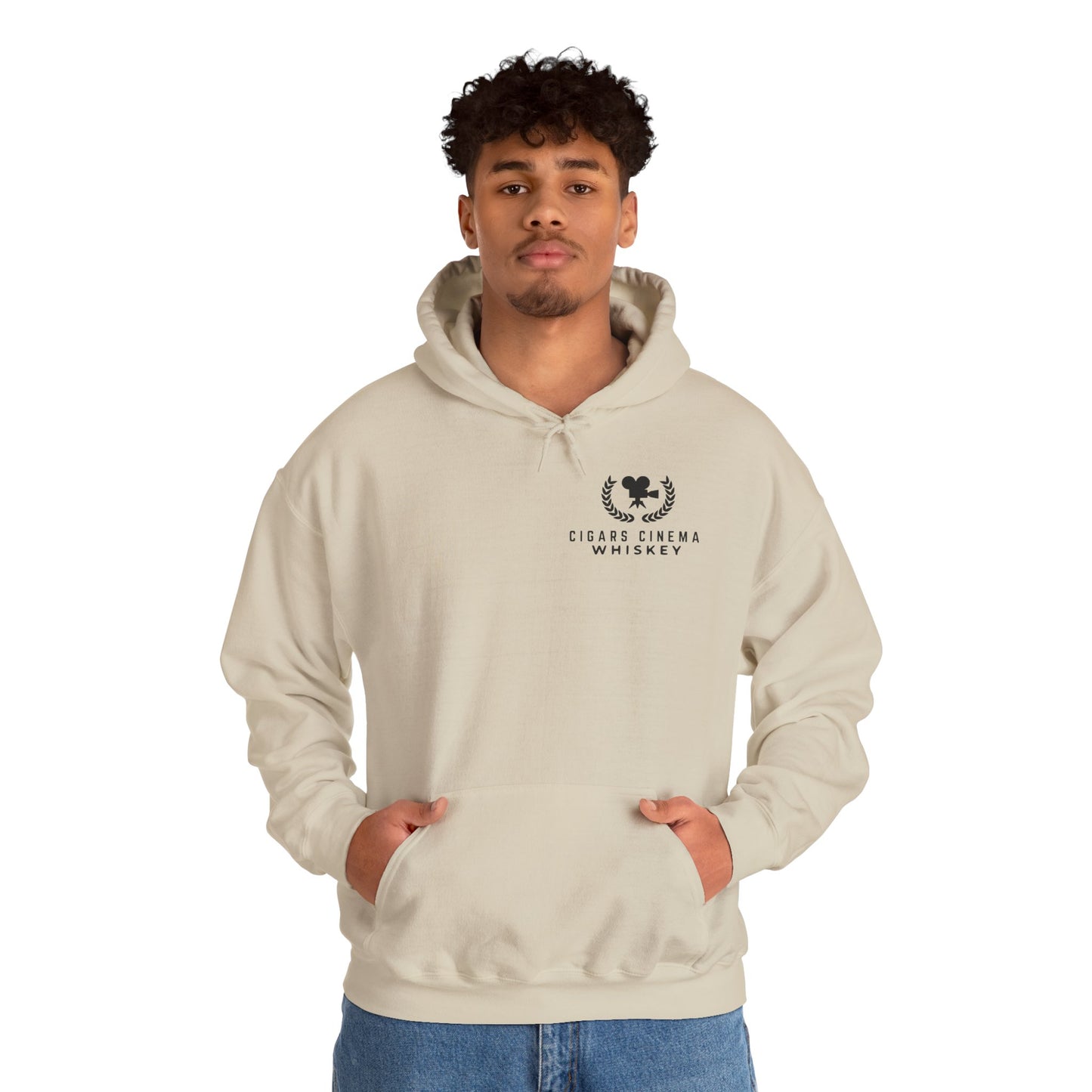 Cigars Cinema Hoodie, Cozy Unisex Sweatshirt for Film Lovers, Gift for Whiskey Enthusiasts, Perfect for Movie Nights, Holiday Apparel