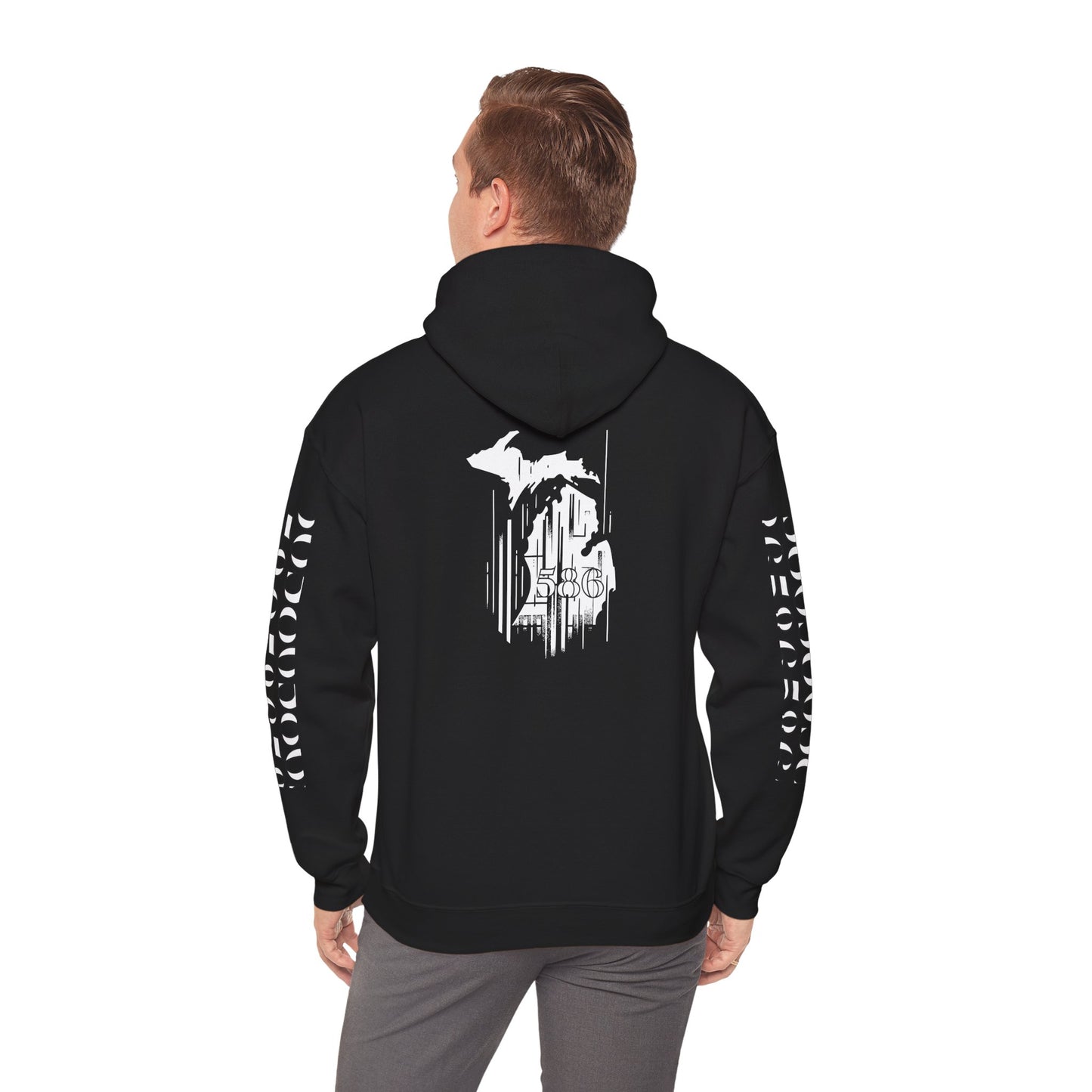586 Skyline w Mi. Art (White Print) Hoodie Sweatshirt