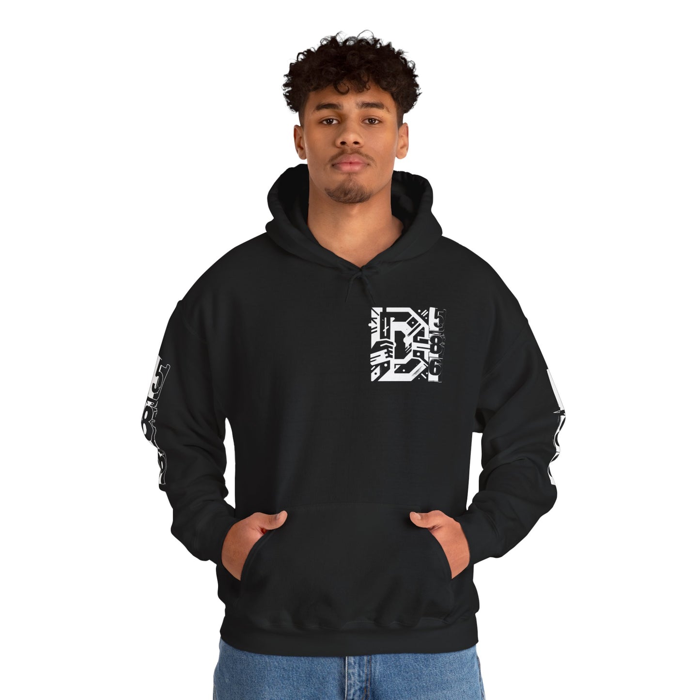D-586 (White Print) Graphic Hoodie - Unisex Heavy Blend™