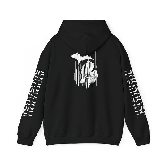 586 Skyline w Mi. Art (White Print) Hoodie Sweatshirt