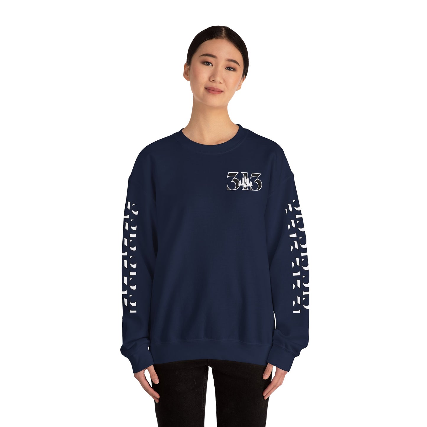 313 Skyline w Mi.Art White Logo Sweatshirt - Unisex Crewneck