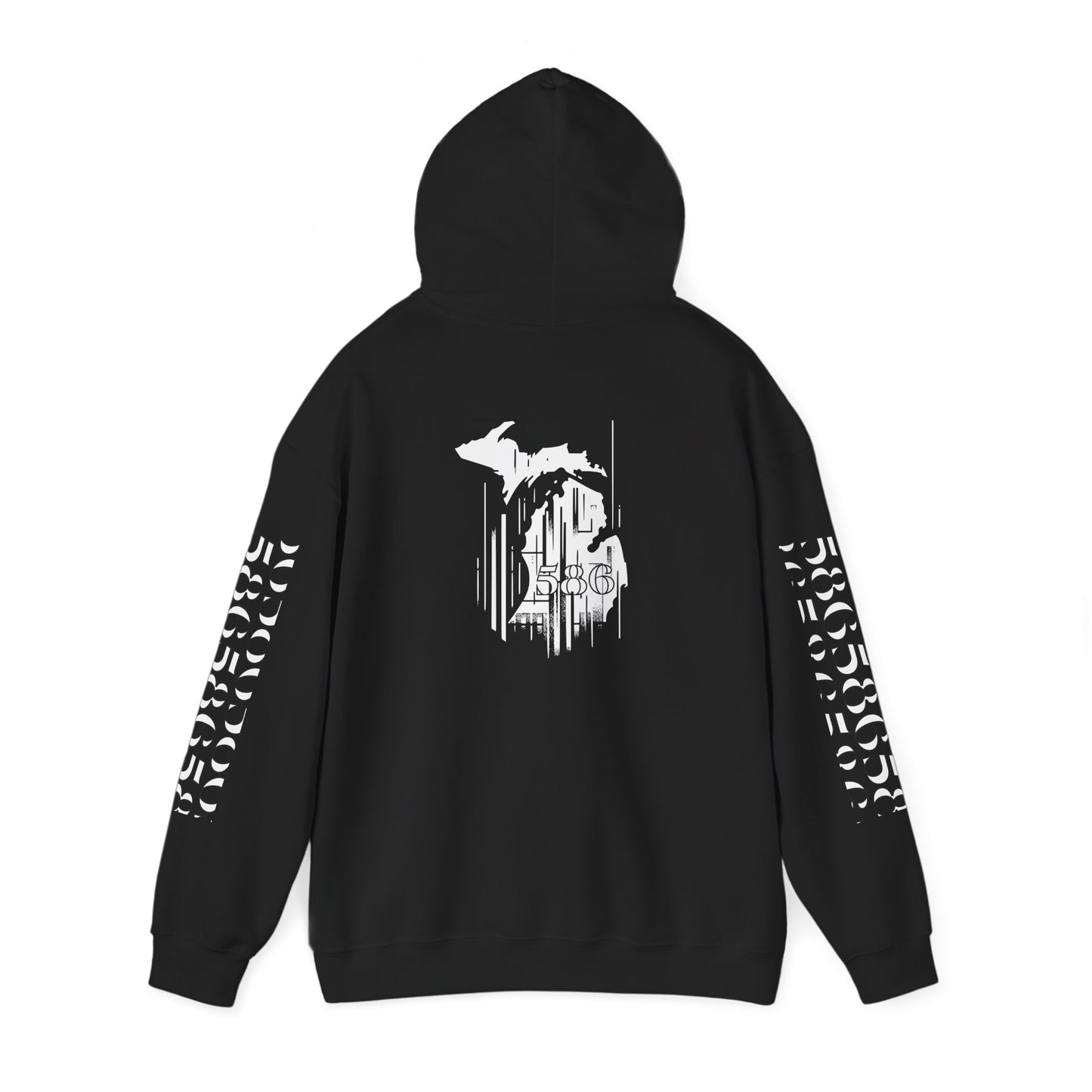 586 Skyline w Mi. Art (White Print) Hoodie Sweatshirt