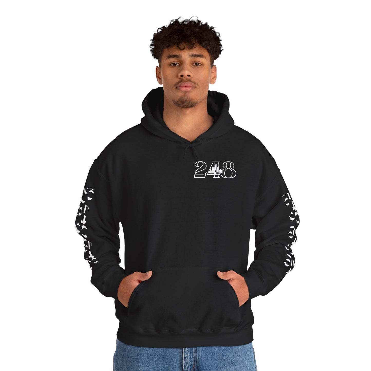 248 Skyline w Mi. Art (White Print) Hoodie Sweatshirt