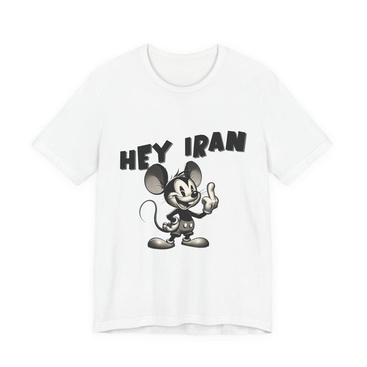 Retro Cartoon Tee with 'Hey Iran' Design, Casual T-Shirt, Unique Gift, Graphic Shirt, Vintage Style Apparel, Summer Wear
