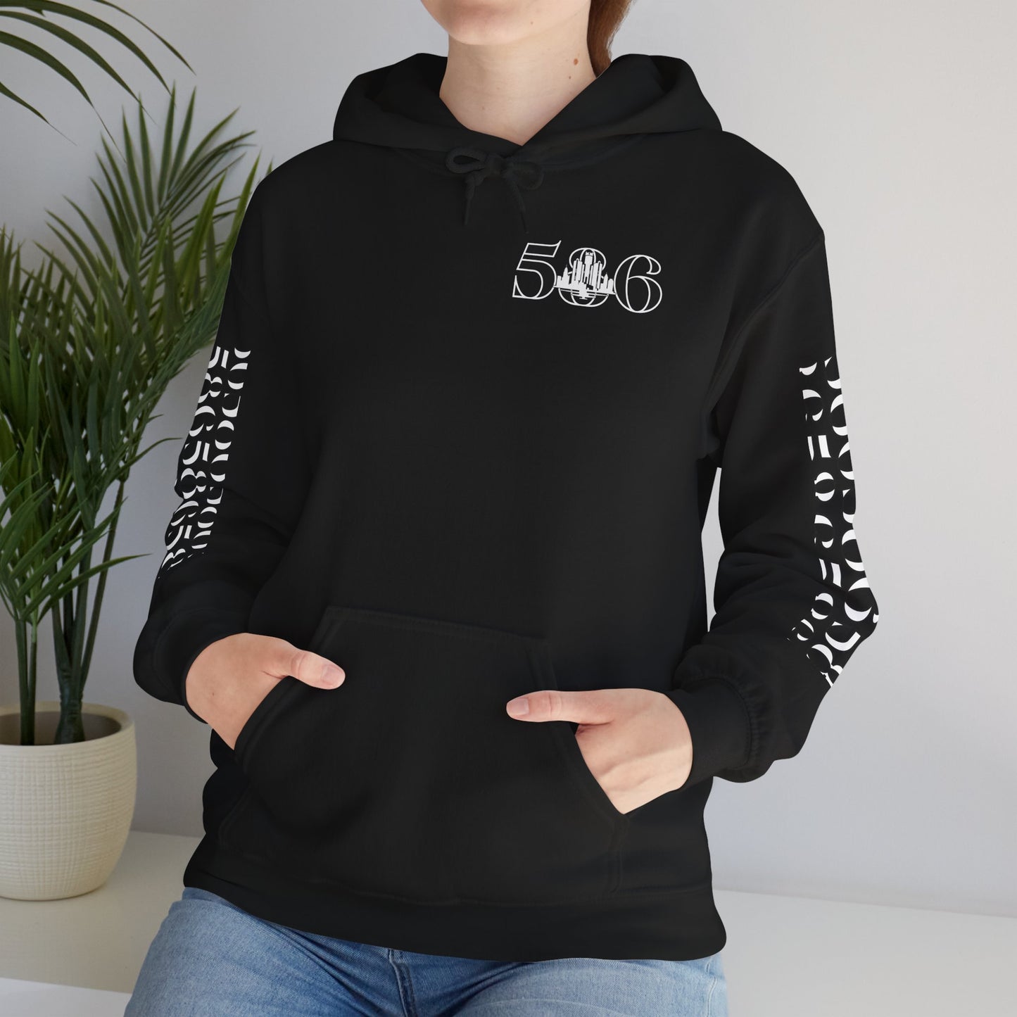586 Skyline w Mi. Art (White Print) Hoodie Sweatshirt