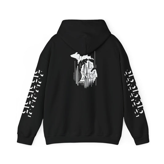 313 Skyline w Mi. Art Hoodie (White Print) Sweatshirt