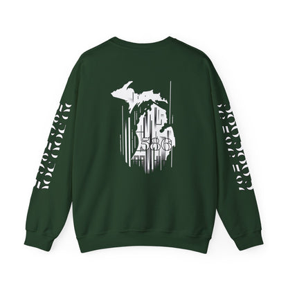 Detroit Skyline 586 w Mi.Art White Logo  Sweatshirt - Unisex Crewneck