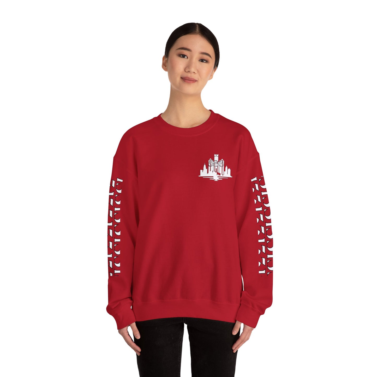 Detroit Skyline 586 w Mi Art White Logo   Unisex Sweatshirt