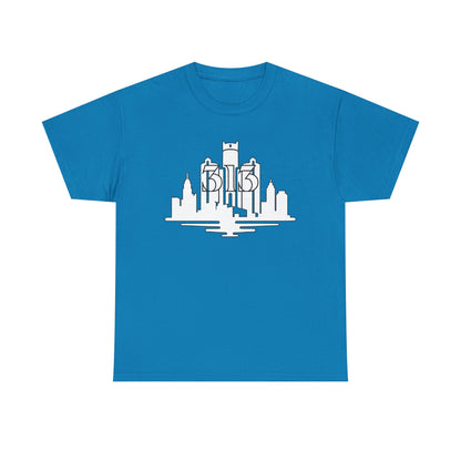 Detroit Skyline 313  (White Print)  Unisex Tee