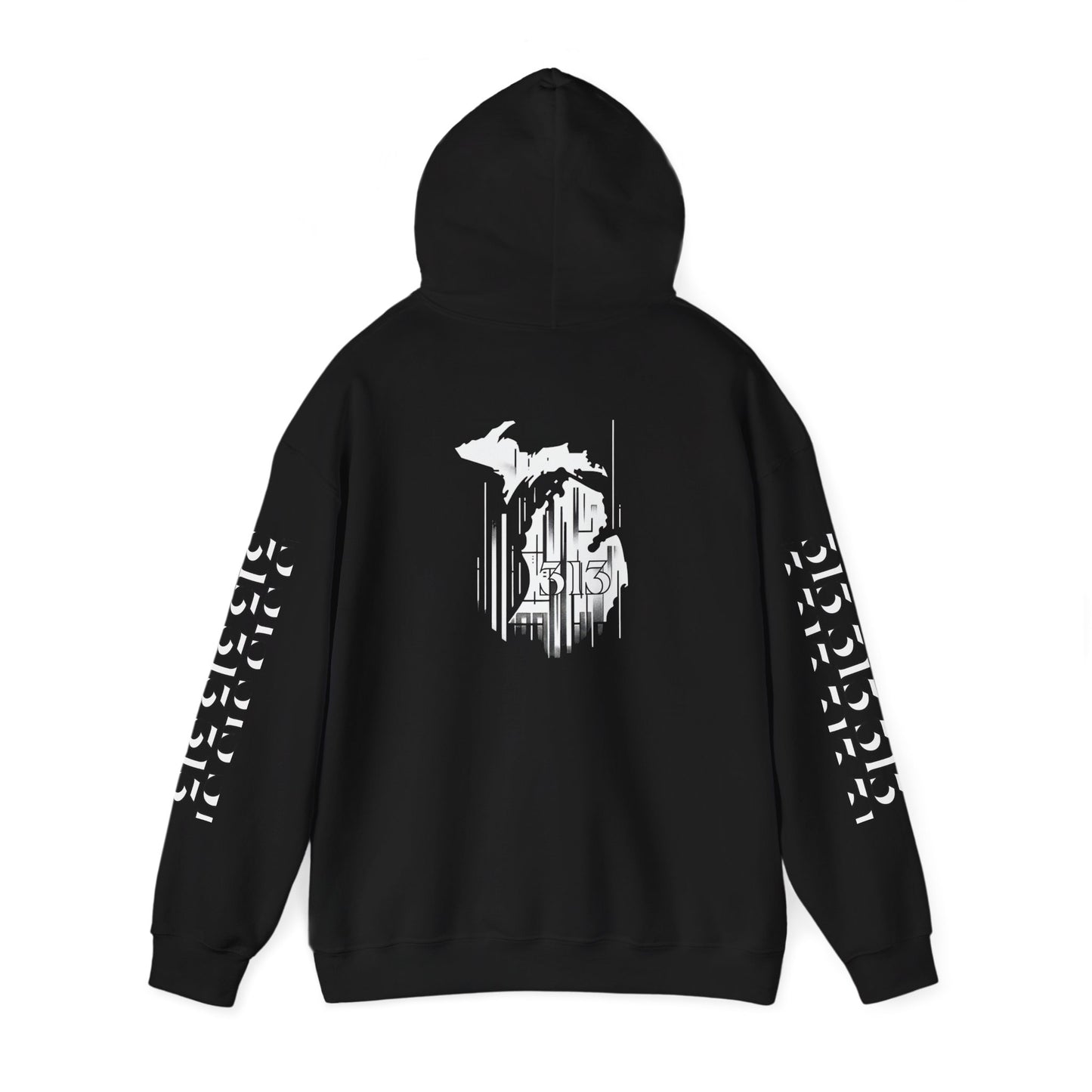 Detroit Skyline 313 w Mi. Art Hoodie Sweatshirt (White Print)
