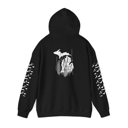 Detroit Skyline 313 w Mi. Art Hoodie Sweatshirt (White Print)