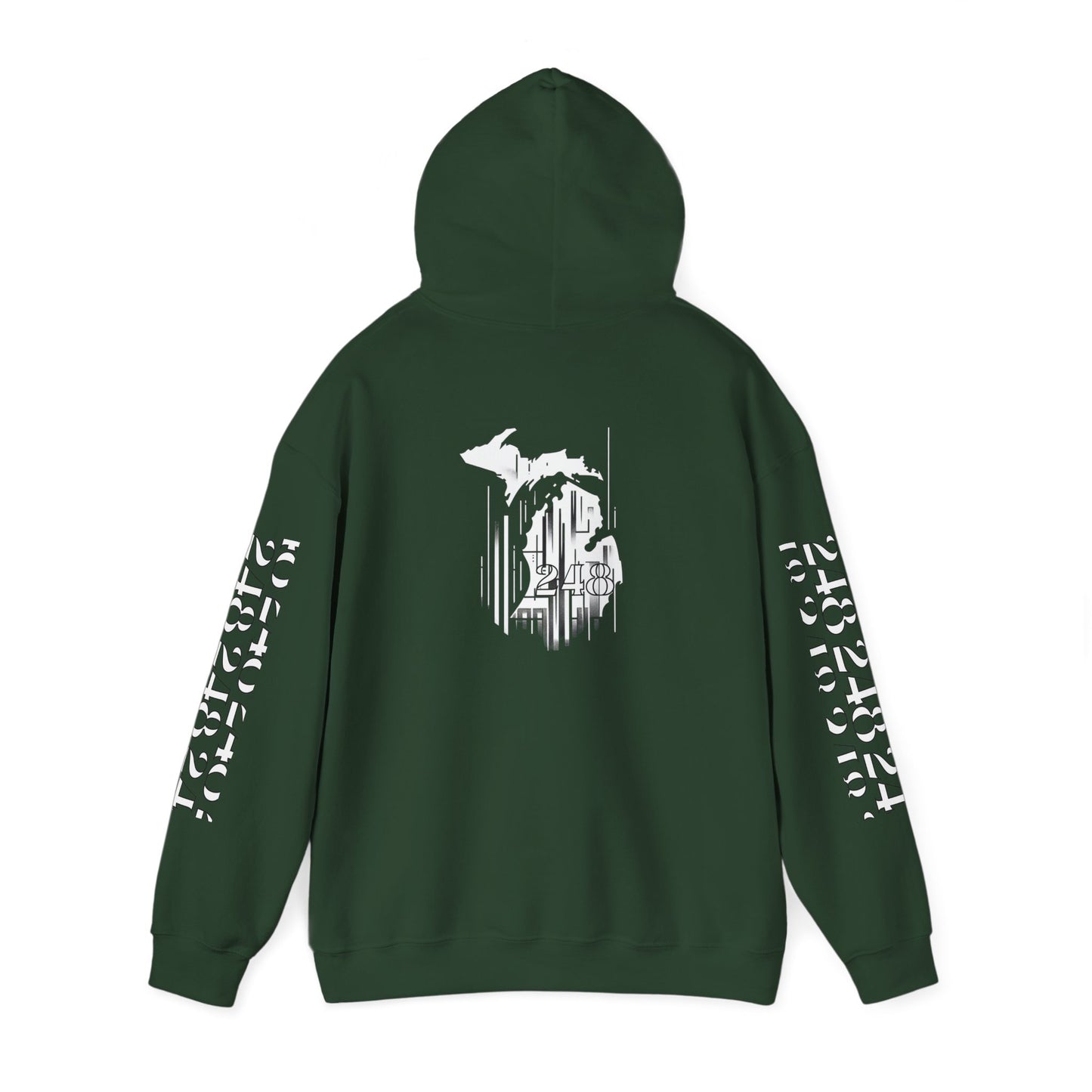 Detroit Skyline 248 w Mi. Art Hoodie White Logo Sweatshirt