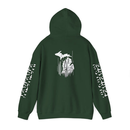 Detroit Skyline 248 w Mi. Art Hoodie White Logo Sweatshirt