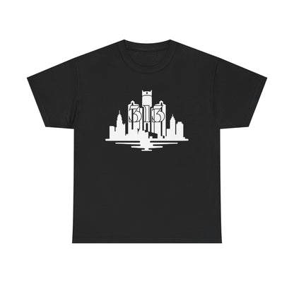 Detroit Skyline 313  (White Print)  Unisex Tee
