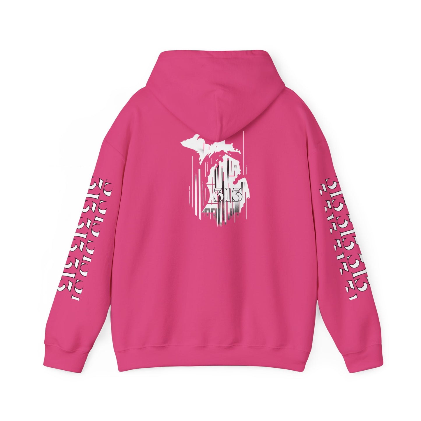 Detroit Skyline 313 w Mi. Art Hoodie Sweatshirt (White Print)