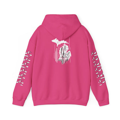 Detroit Skyline 313 w Mi. Art Hoodie Sweatshirt (White Print)