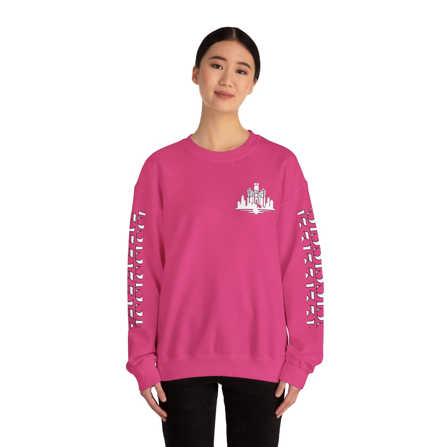 Detroit Skyline 586 w Mi Art White Logo   Unisex Sweatshirt