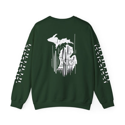 Detroit Skyline 586 w Mi Art White Logo   Unisex Sweatshirt