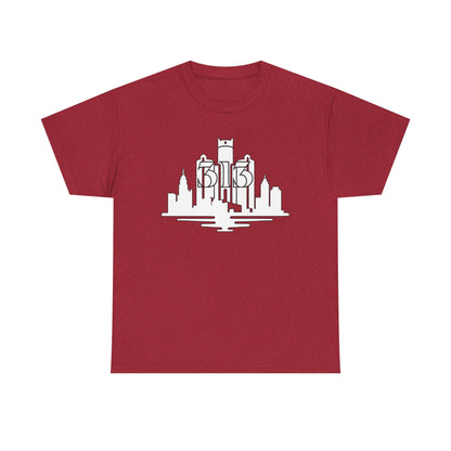Detroit Skyline 313  (White Print)  Unisex Tee