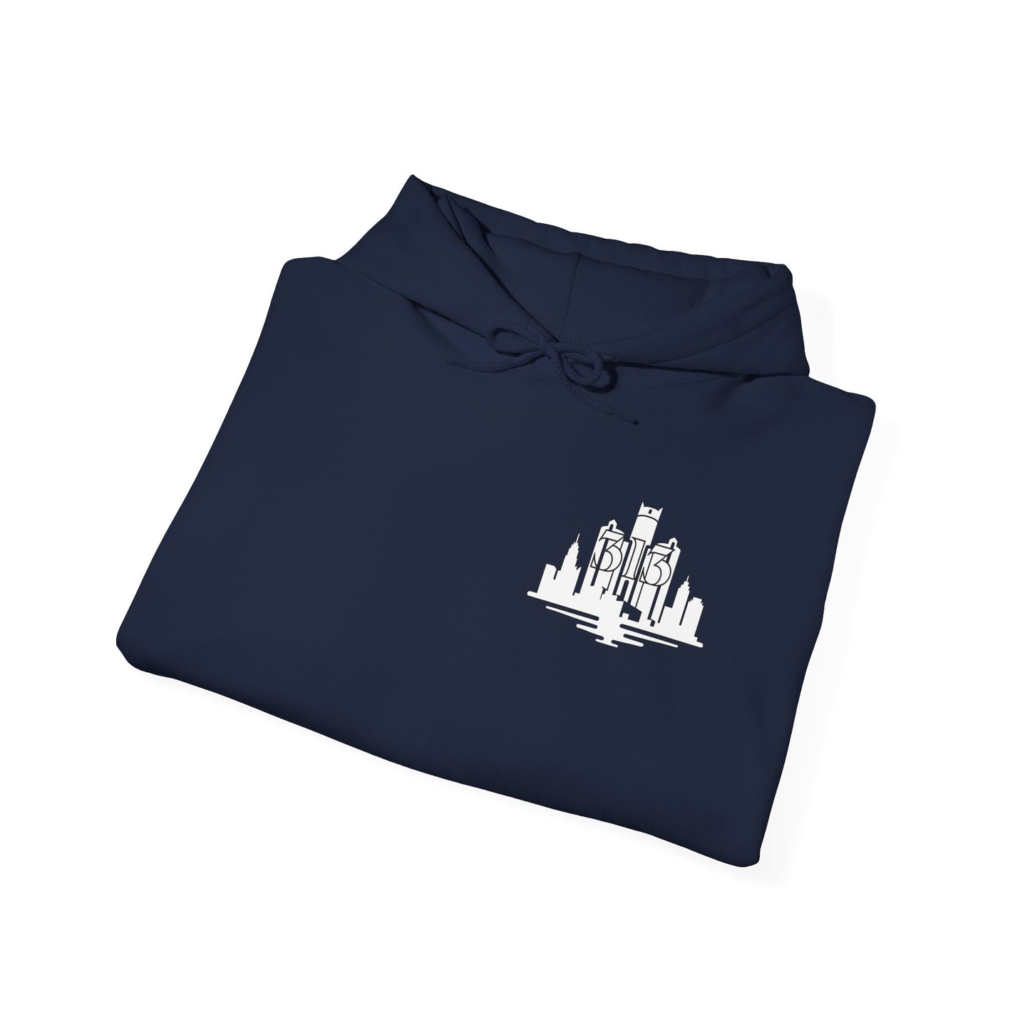 Detroit Skyline 313 w Mi. Art Hoodie Sweatshirt (White Print)