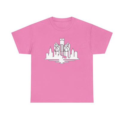 Detroit Skyline 313  (White Print)  Unisex Tee