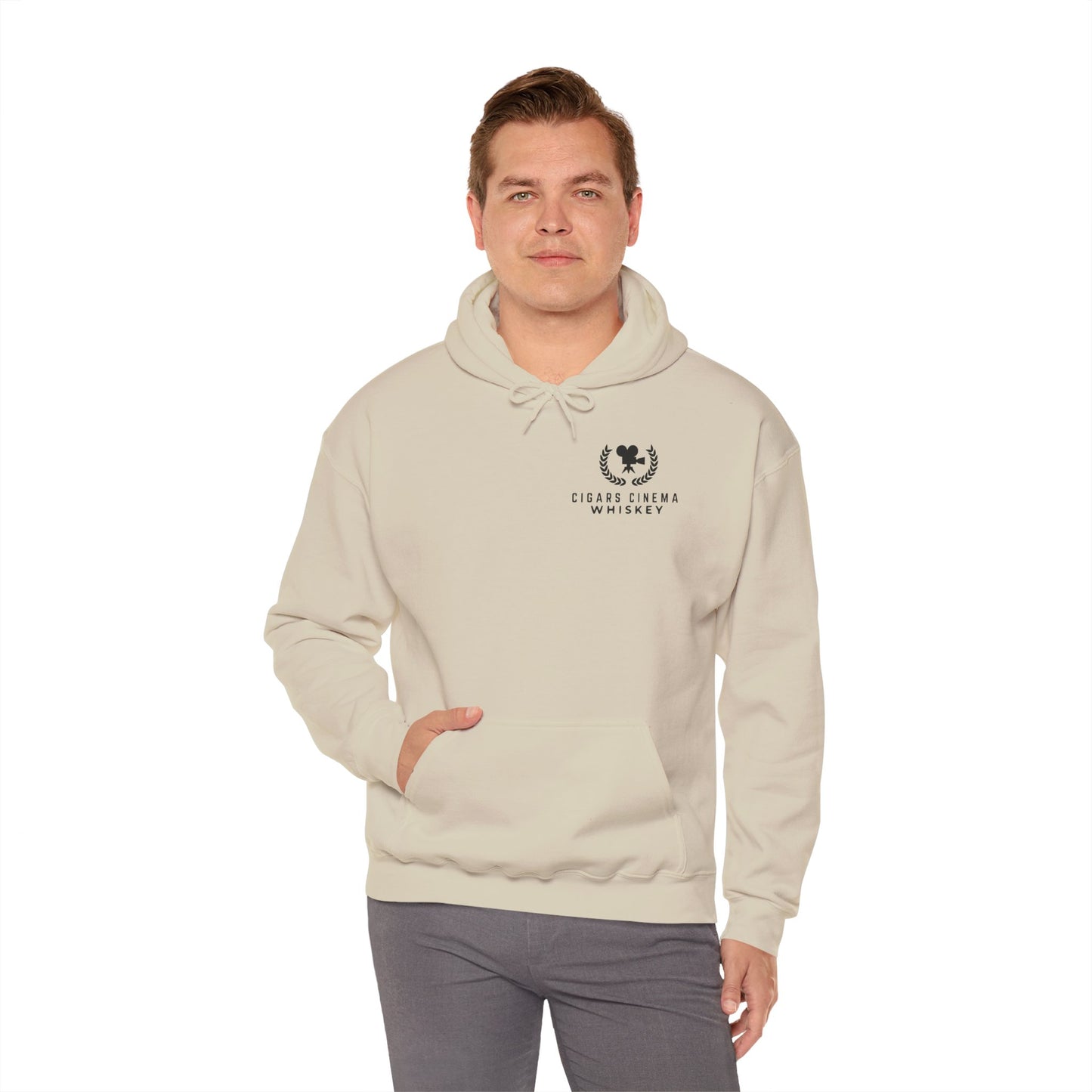 Cigars Cinema Hoodie, Cozy Unisex Sweatshirt for Film Lovers, Gift for Whiskey Enthusiasts, Perfect for Movie Nights, Holiday Apparel