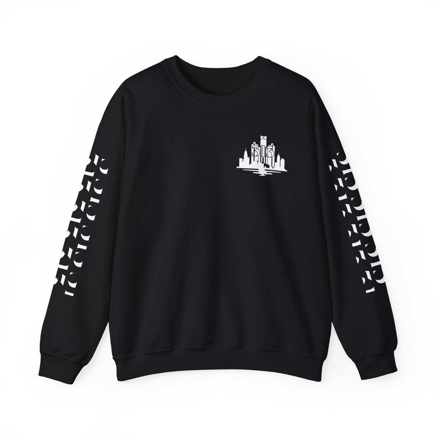 Detroit Skyline  313  w Mi.Art White Logo  Sweatshirt - Unisex Crewneck