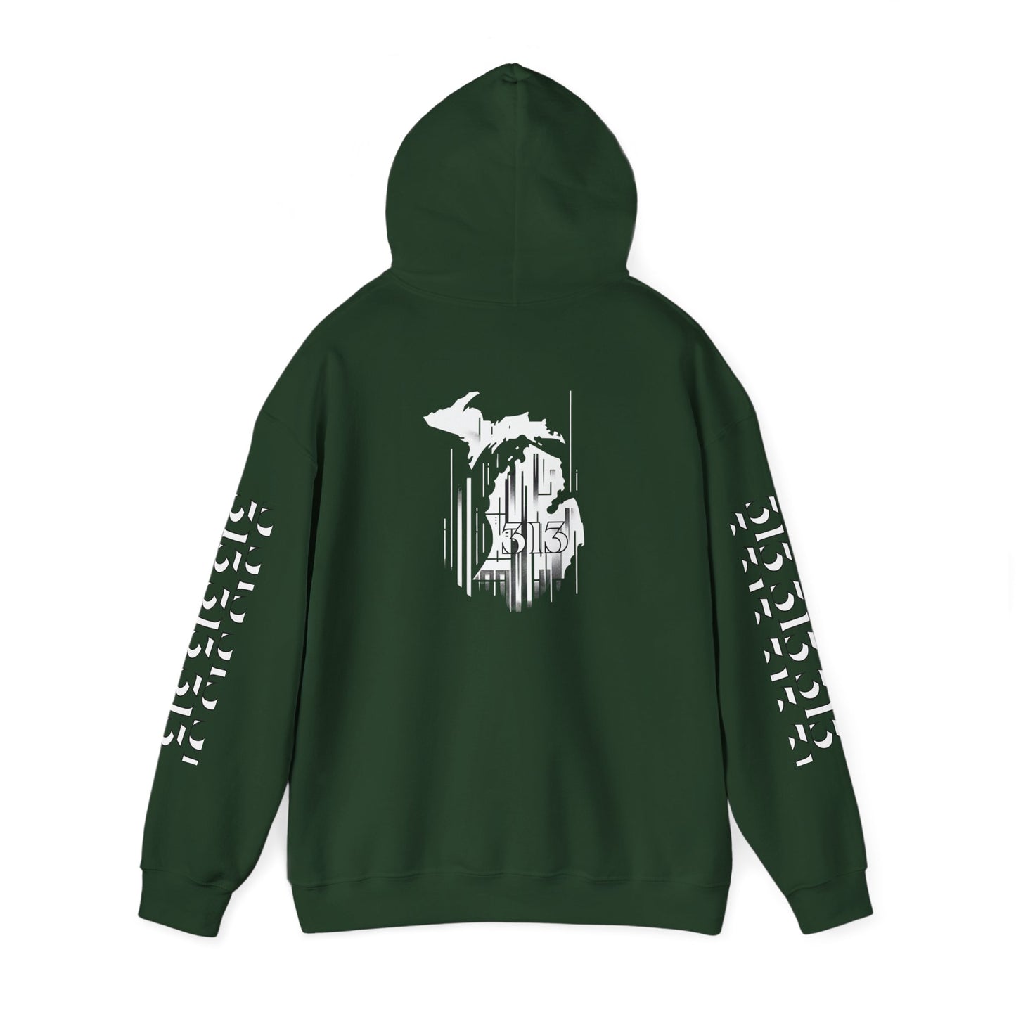 Detroit Skyline 313 w Mi. Art Hoodie Sweatshirt (White Print)