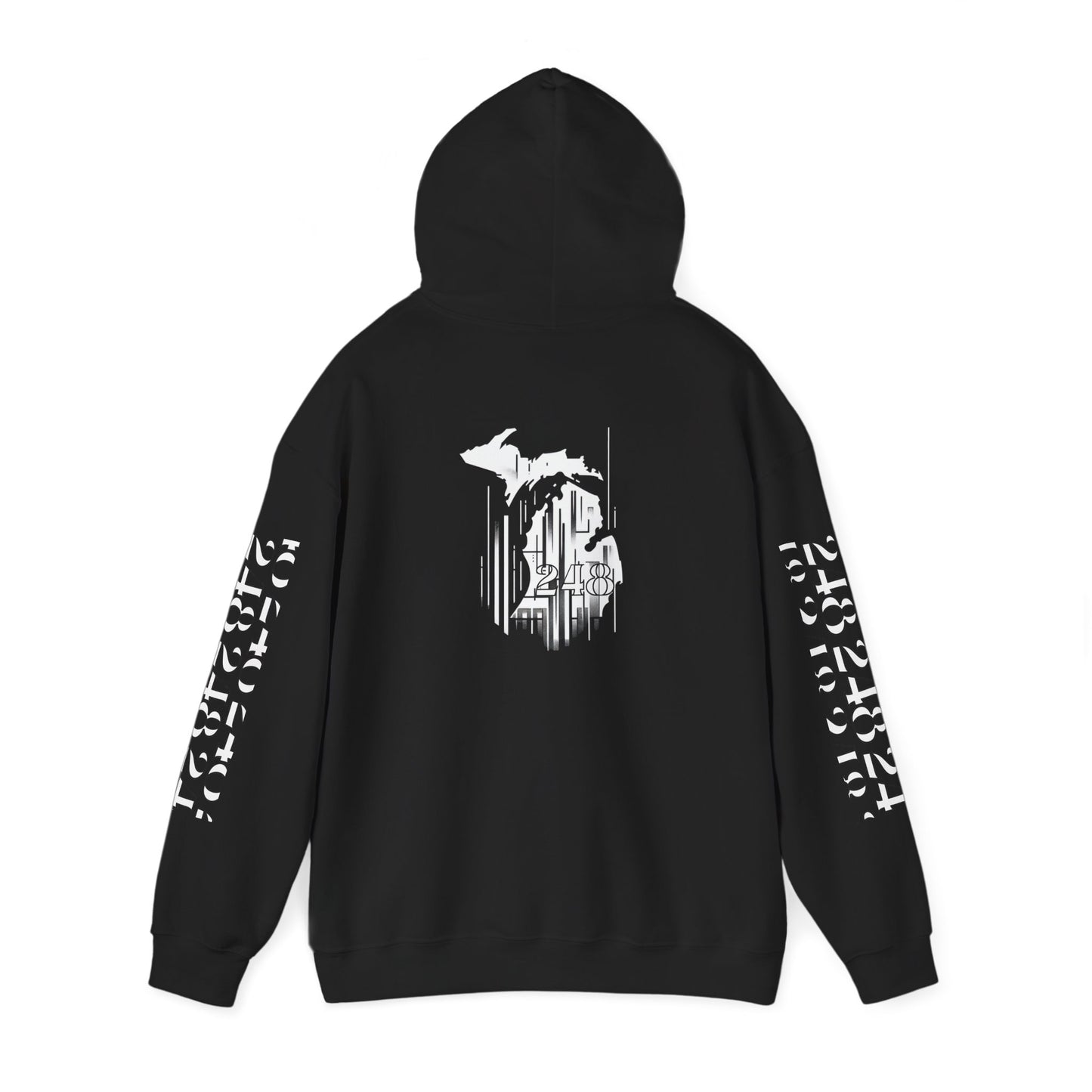 Detroit Skyline 248 w Mi. Art Hoodie White Logo Sweatshirt
