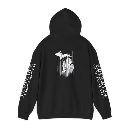 Detroit Skyline 248 w Mi. Art Hoodie White Logo Sweatshirt