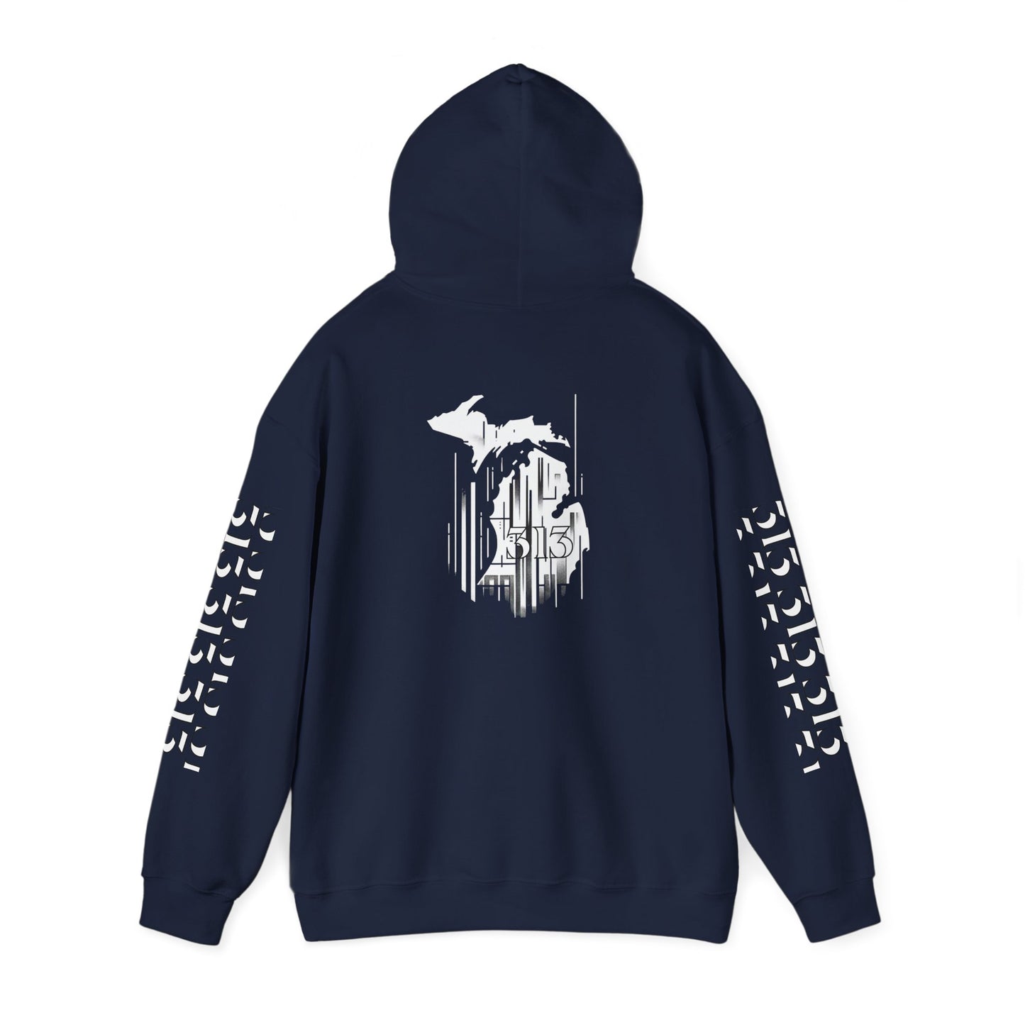Detroit Skyline 313 w Mi. Art Hoodie Sweatshirt (White Print)