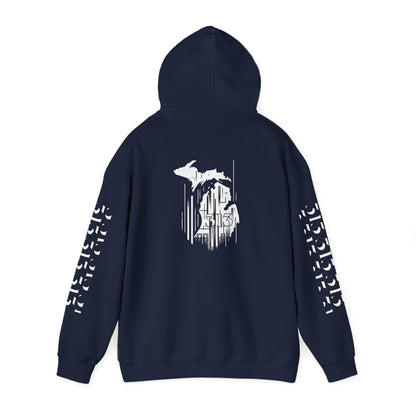 Detroit Skyline 313 w Mi. Art Hoodie Sweatshirt (White Print)
