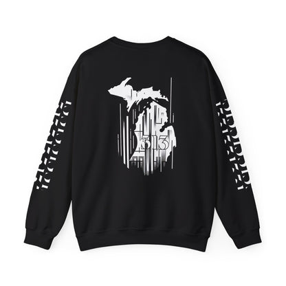 Detroit Skyline 586 w Mi Art White Logo   Unisex Sweatshirt
