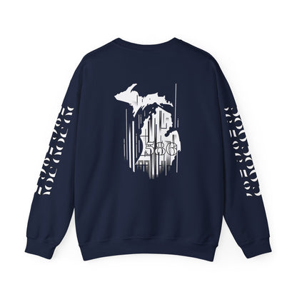 Detroit Skyline 586 w Mi.Art White Logo  Sweatshirt - Unisex Crewneck