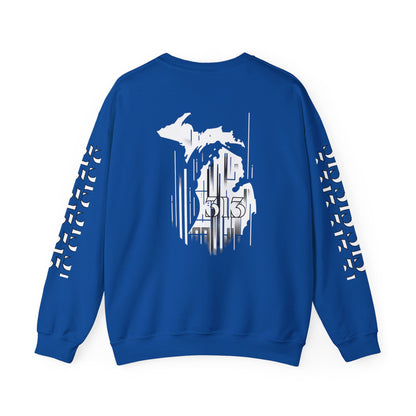 Detroit Skyline  313  w Mi.Art White Logo  Sweatshirt - Unisex Crewneck
