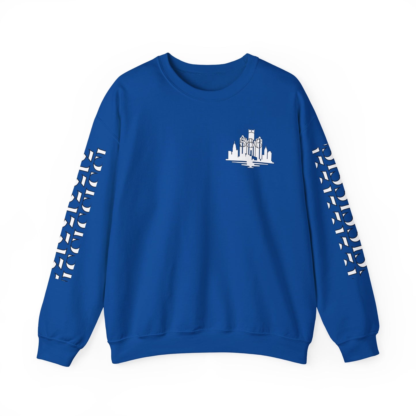Detroit Skyline 586 w Mi Art White Logo   Unisex Sweatshirt