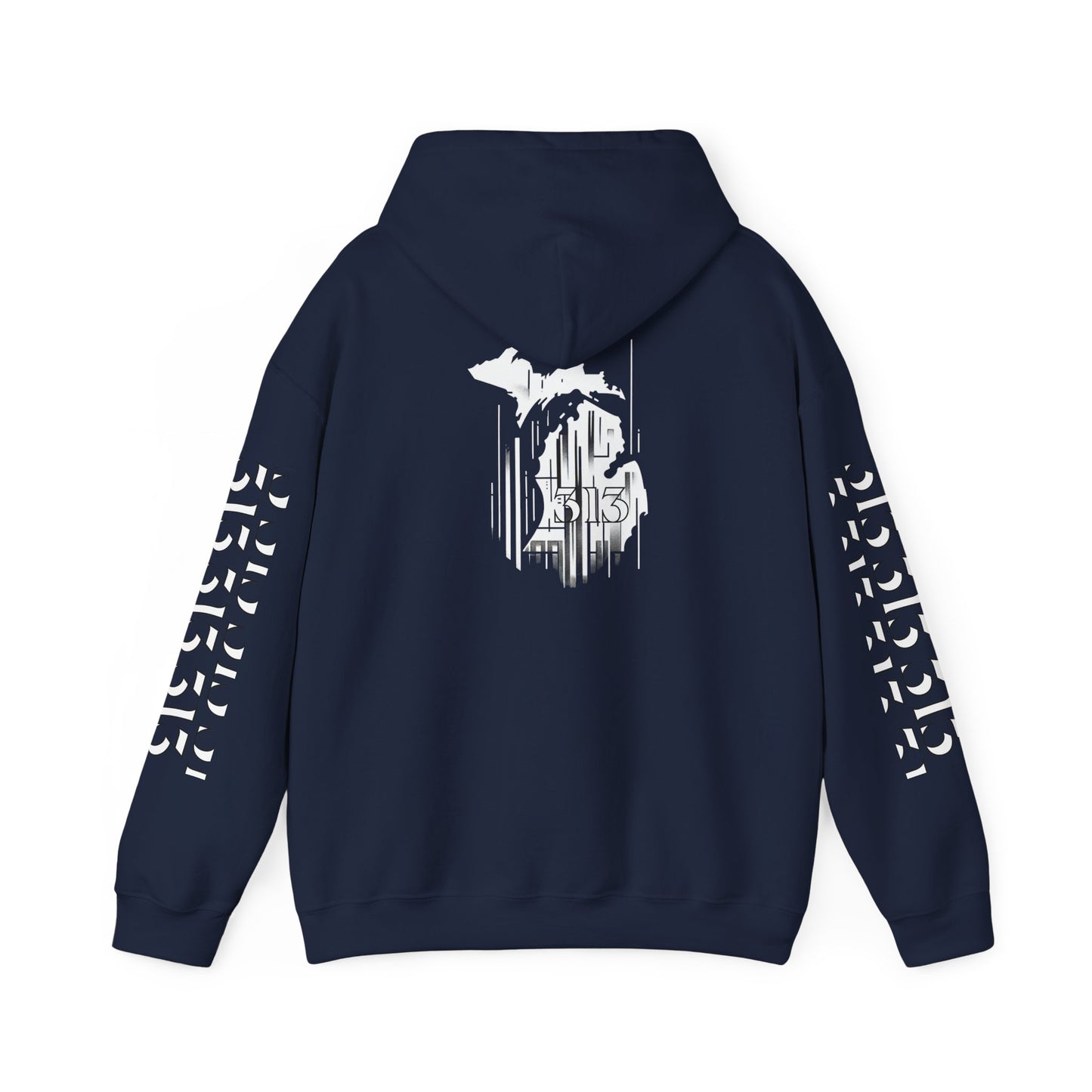 Detroit Skyline 313 w Mi. Art Hoodie Sweatshirt (White Print)