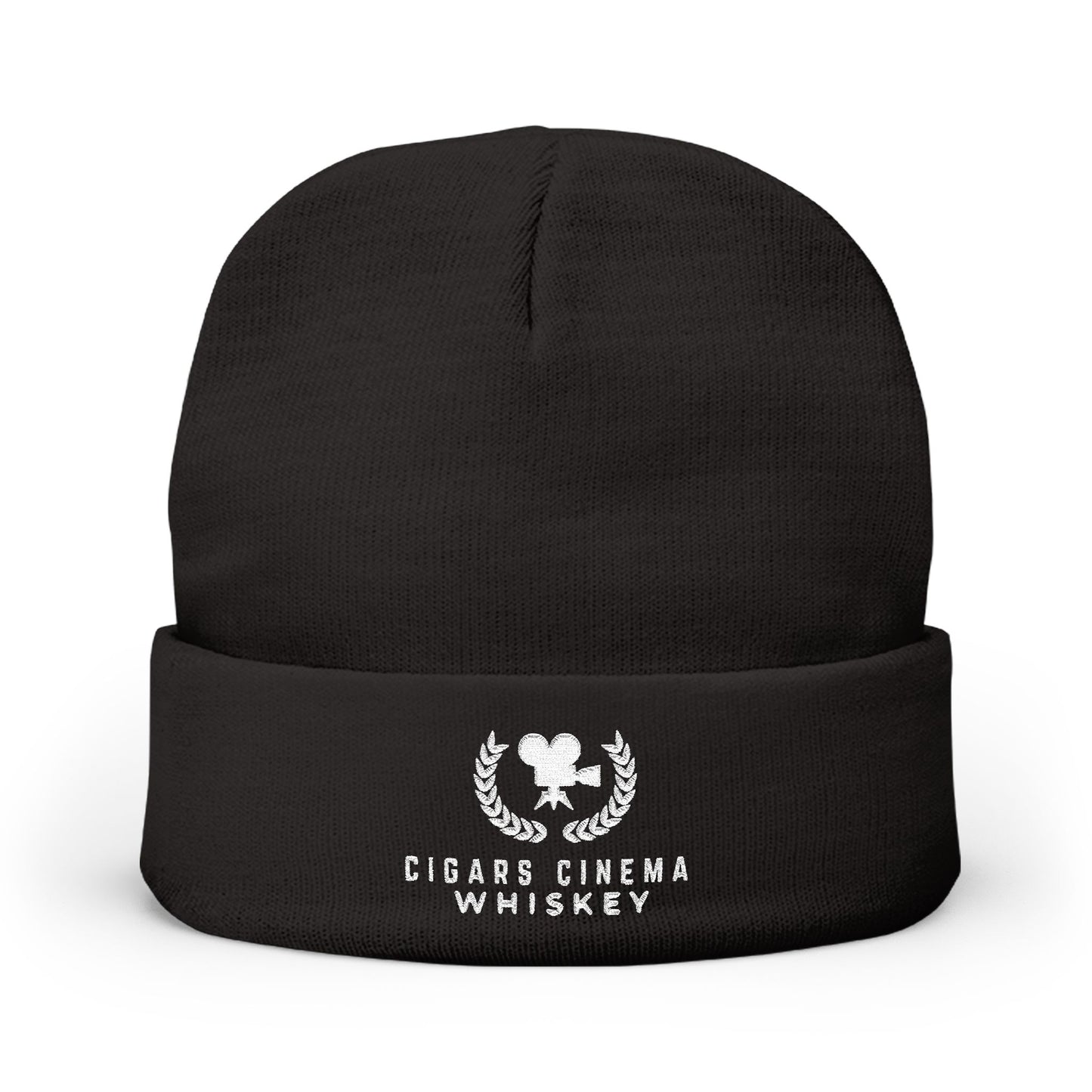 Cigars Cinema Whiskey Embroidered Knit Beanie