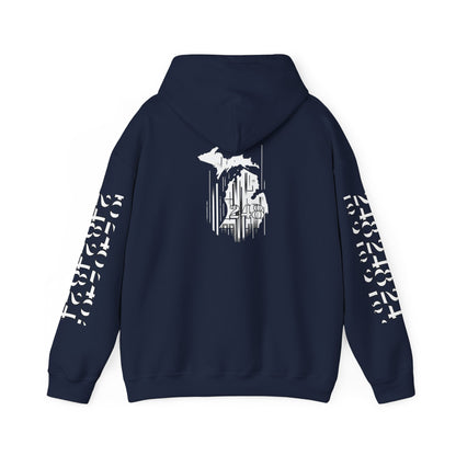 Detroit Skyline 248 w Mi. Art Hoodie White Logo Sweatshirt