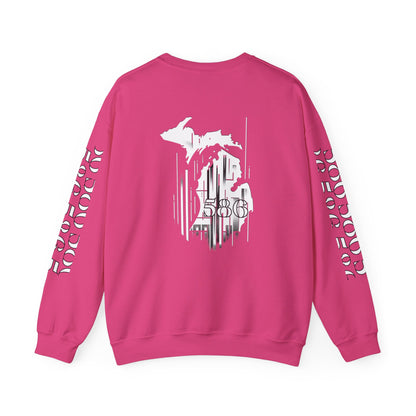 Detroit Skyline 586 w Mi.Art White Logo  Sweatshirt - Unisex Crewneck