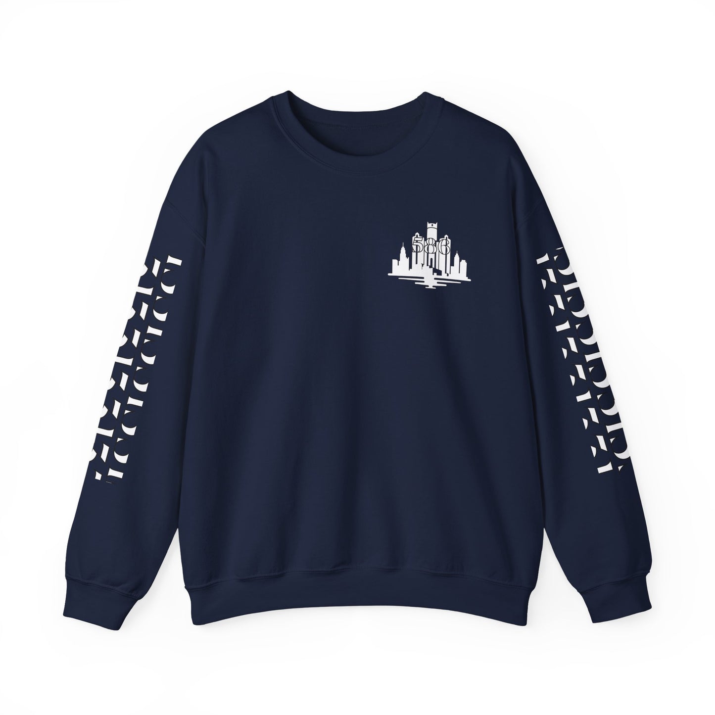 Detroit Skyline 586 w Mi Art White Logo   Unisex Sweatshirt