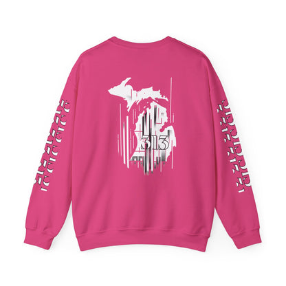 Detroit Skyline  313  w Mi.Art White Logo  Sweatshirt - Unisex Crewneck