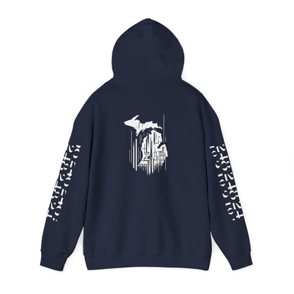 Detroit Skyline 248 w Mi. Art Hoodie White Logo Sweatshirt
