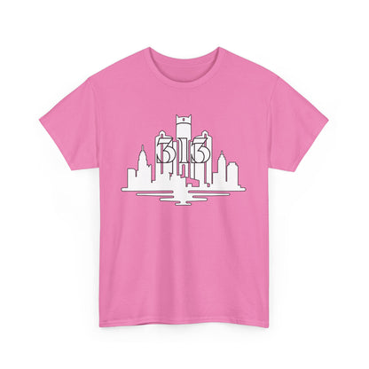 Detroit Skyline 313  (White Print)  Unisex Tee