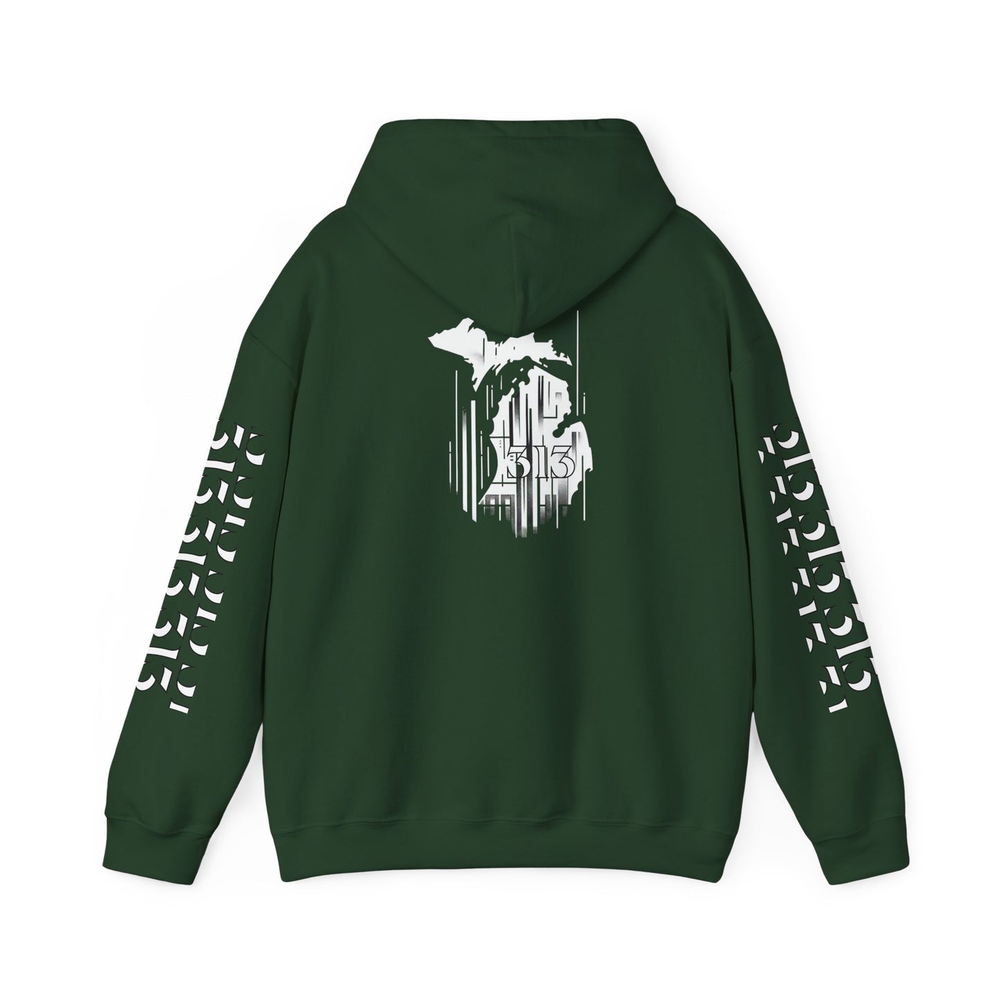 Detroit Skyline 313 w Mi. Art Hoodie Sweatshirt (White Print)