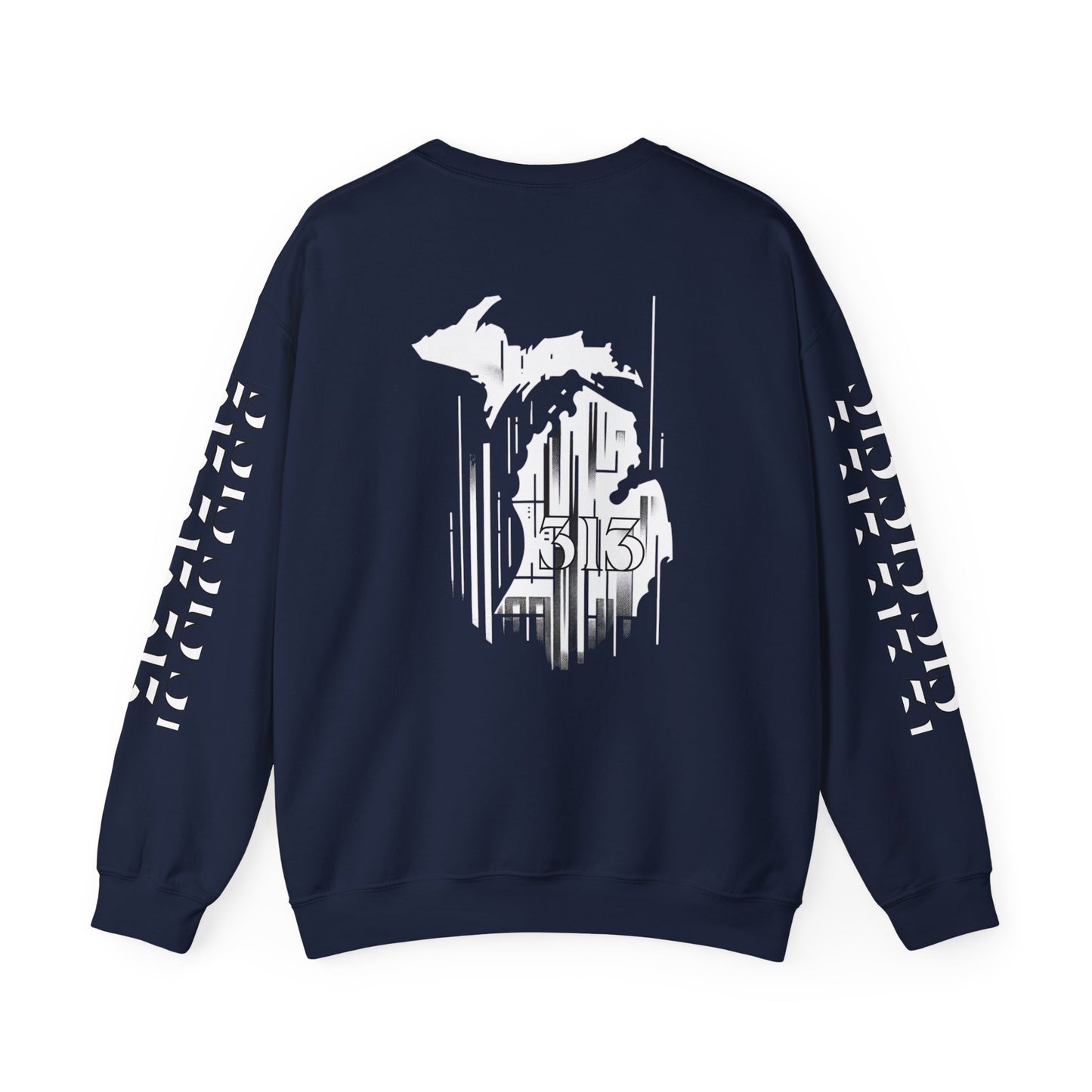 Detroit Skyline  313  w Mi.Art White Logo  Sweatshirt - Unisex Crewneck