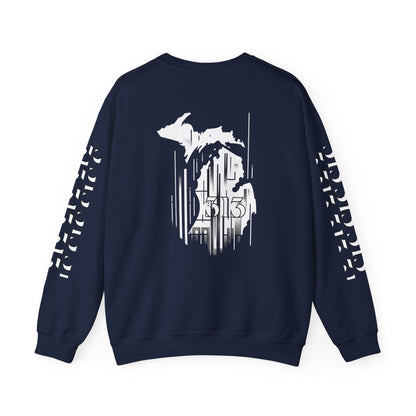 Detroit Skyline  313  w Mi.Art White Logo  Sweatshirt - Unisex Crewneck
